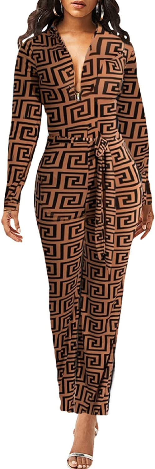 Thumbnail: Xinlees Women's Elegant V Neck Jumpsuit Casual Straight Trousers Business Rompe