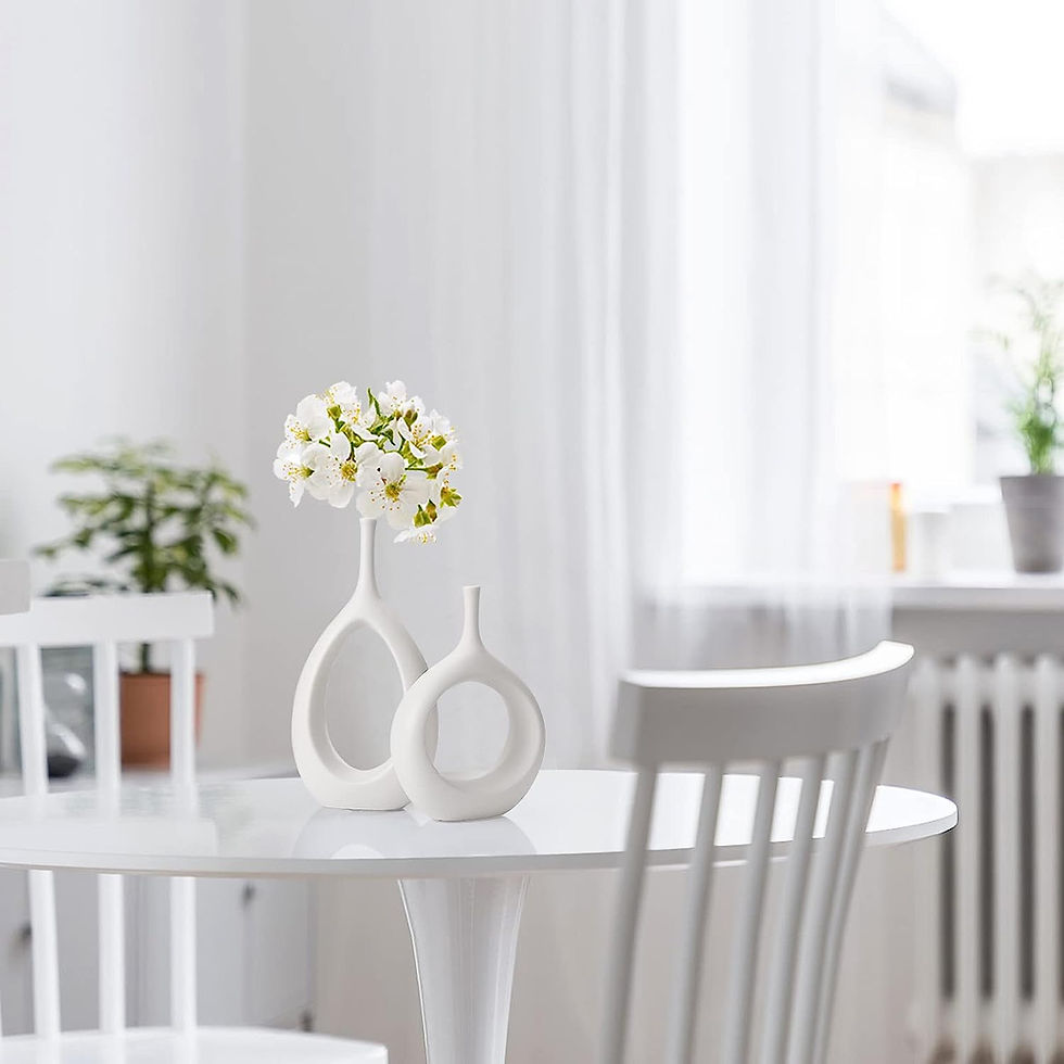 Thumbnail: White Ceramic Hollow Vases Set of 2, Flower Vase for Decor, Modern Decorative V