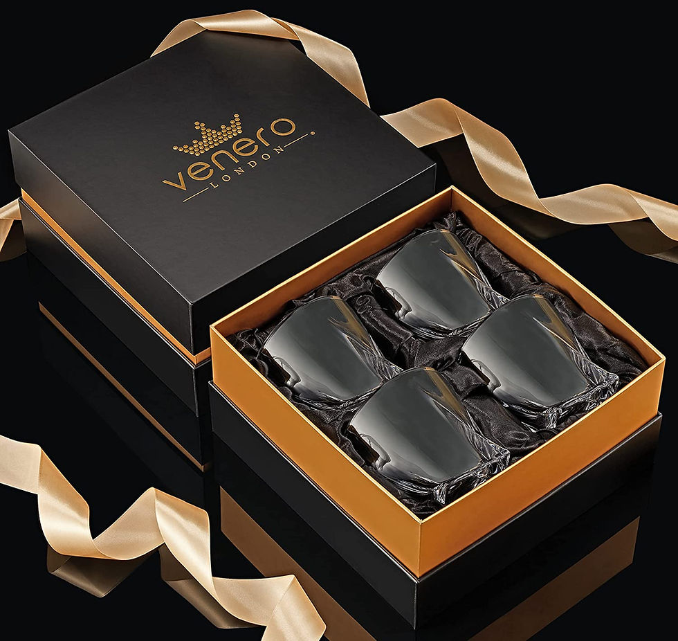 Thumbnail: VENERO Crystal Whiskey Glasses, Set of 4 Rocks Glasses in Satin-Lined Gift Box 