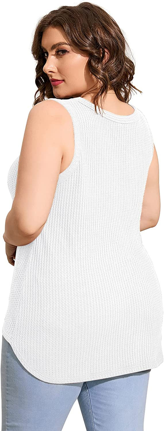 Thumbnail: OLRIK Plus Size Tops For Women Summer Sleeveless Button Down T Shirts Tie Front