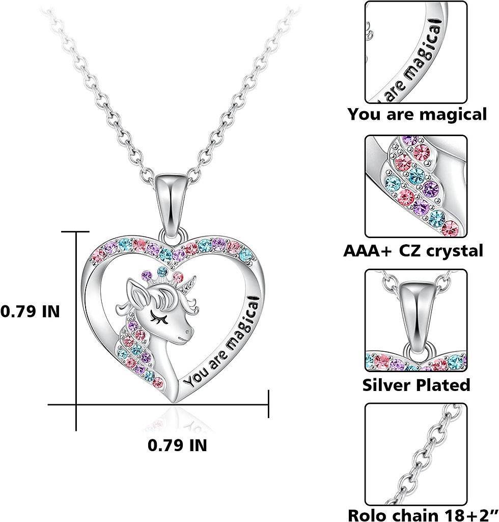 Thumbnail: PPJew Unicorn Necklace for Girls Crystal Pendant Necklaces Unicorn Jewelry for 