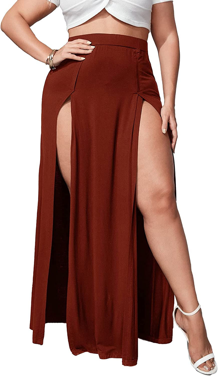 Thumbnail: Romwe Women's Plus Size High Waisted Double Split Long Maxi Skirts Beach Party 
