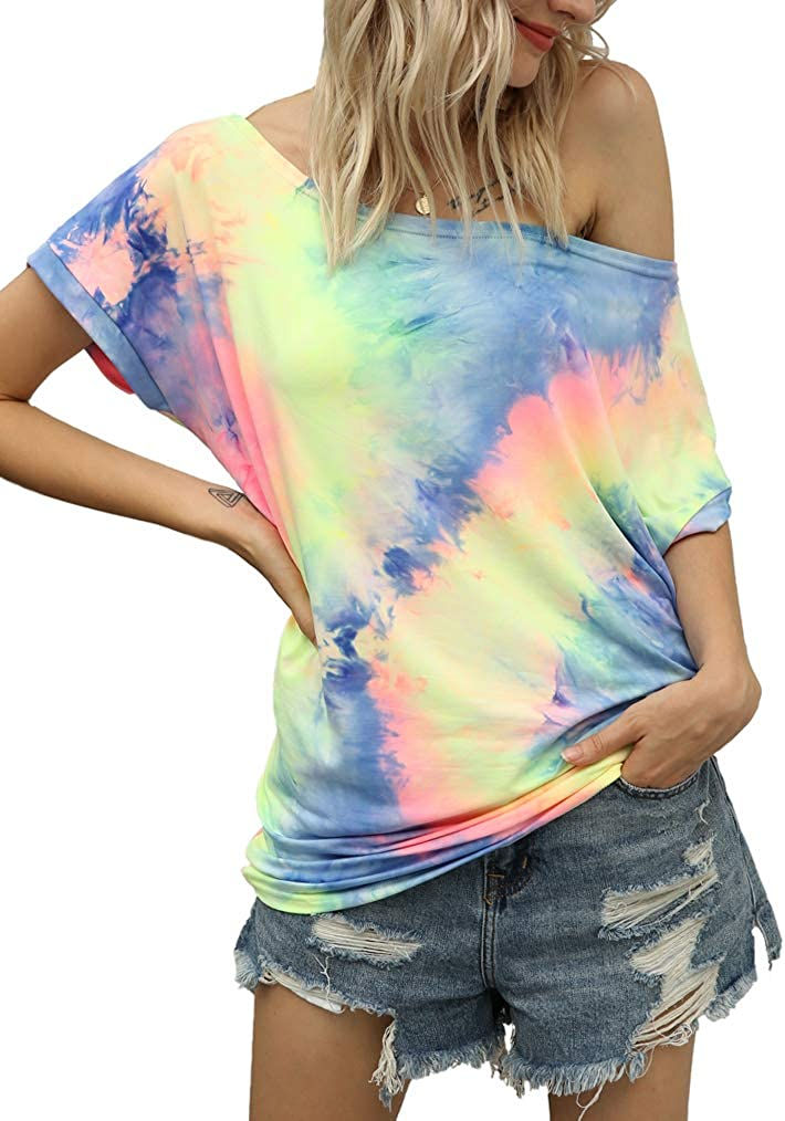 Thumbnail: Poetsky Women's Off Shoulder Tops Casual Loose Shirt Batwing Sleeve Tunics Blou
