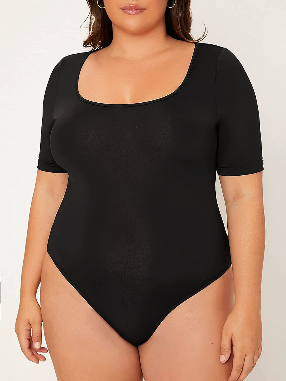 Thumbnail: OYOANGLE Women's Plus Size Basic Short Sleeve Bodysuit Scoop Neck T Shirts Body