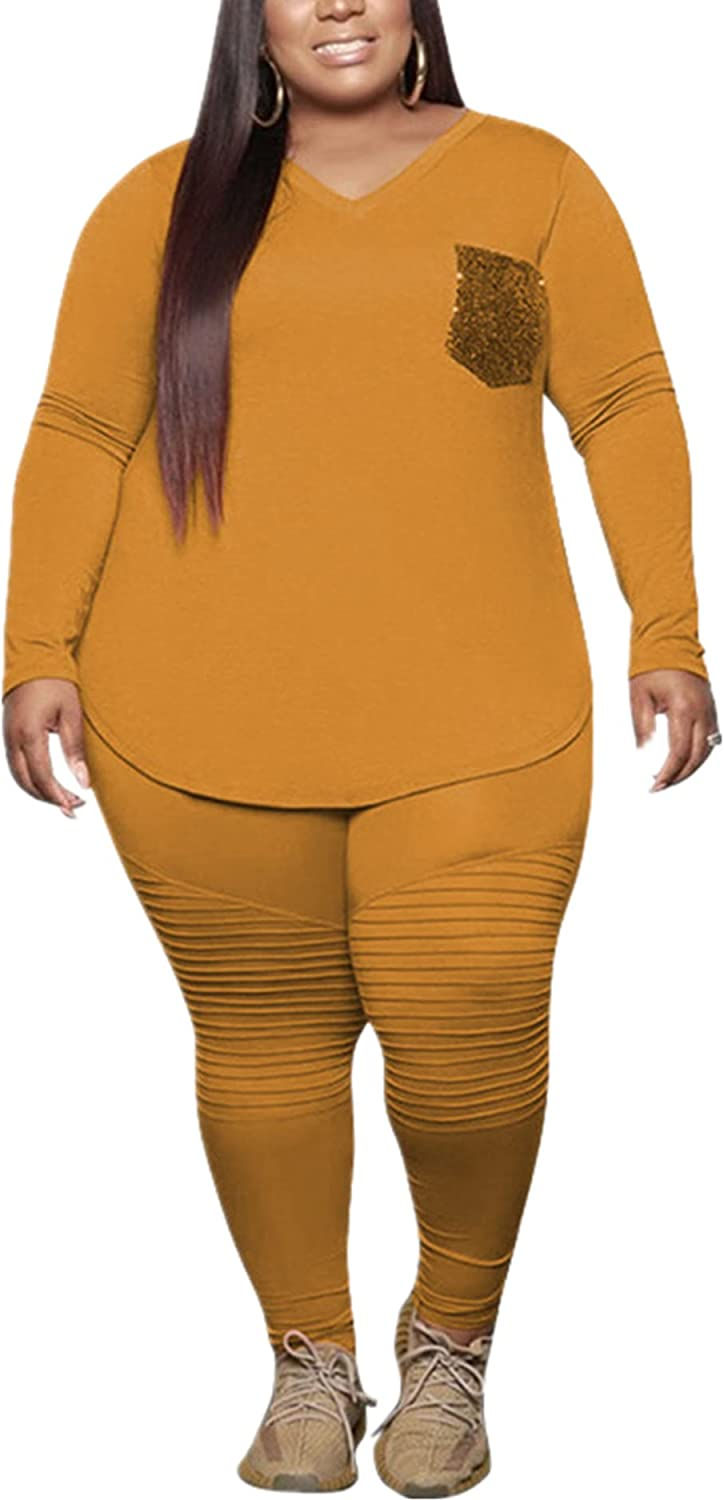 Thumbnail: Plus Size Leopard Print 2 Piece Outfit for Women Sweatsuits Sets Tops and Sweat