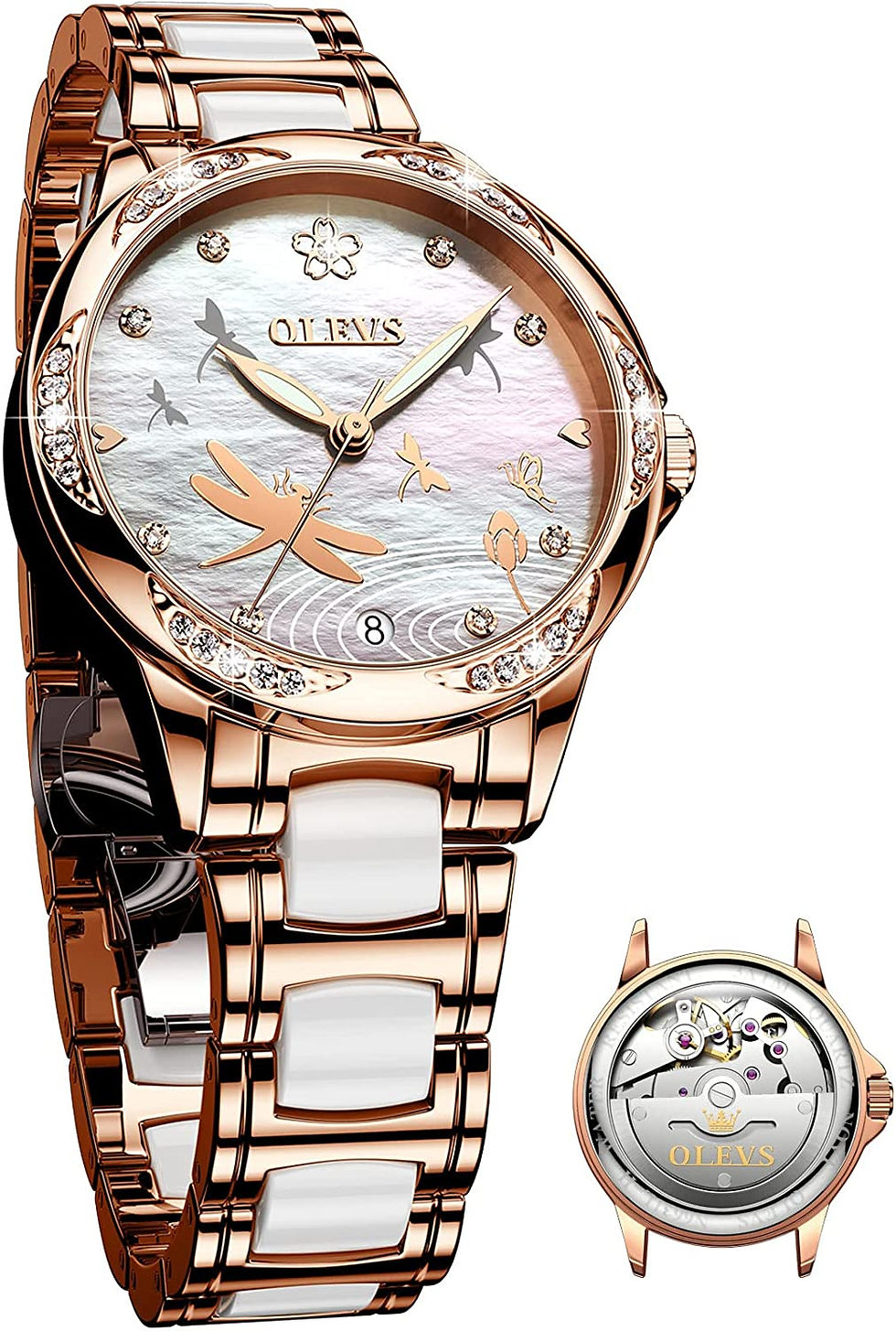 Thumbnail: OLEVS Women's Elegant Automatic Watch, Classy Large Face Self Winding Diamond W