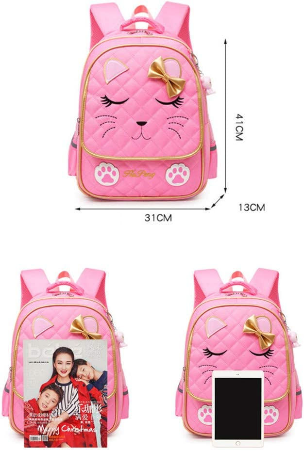 Thumbnail: Girls Rolling Backpack Trolley School Bags Cat Face Print Travel Wheeled Carry-