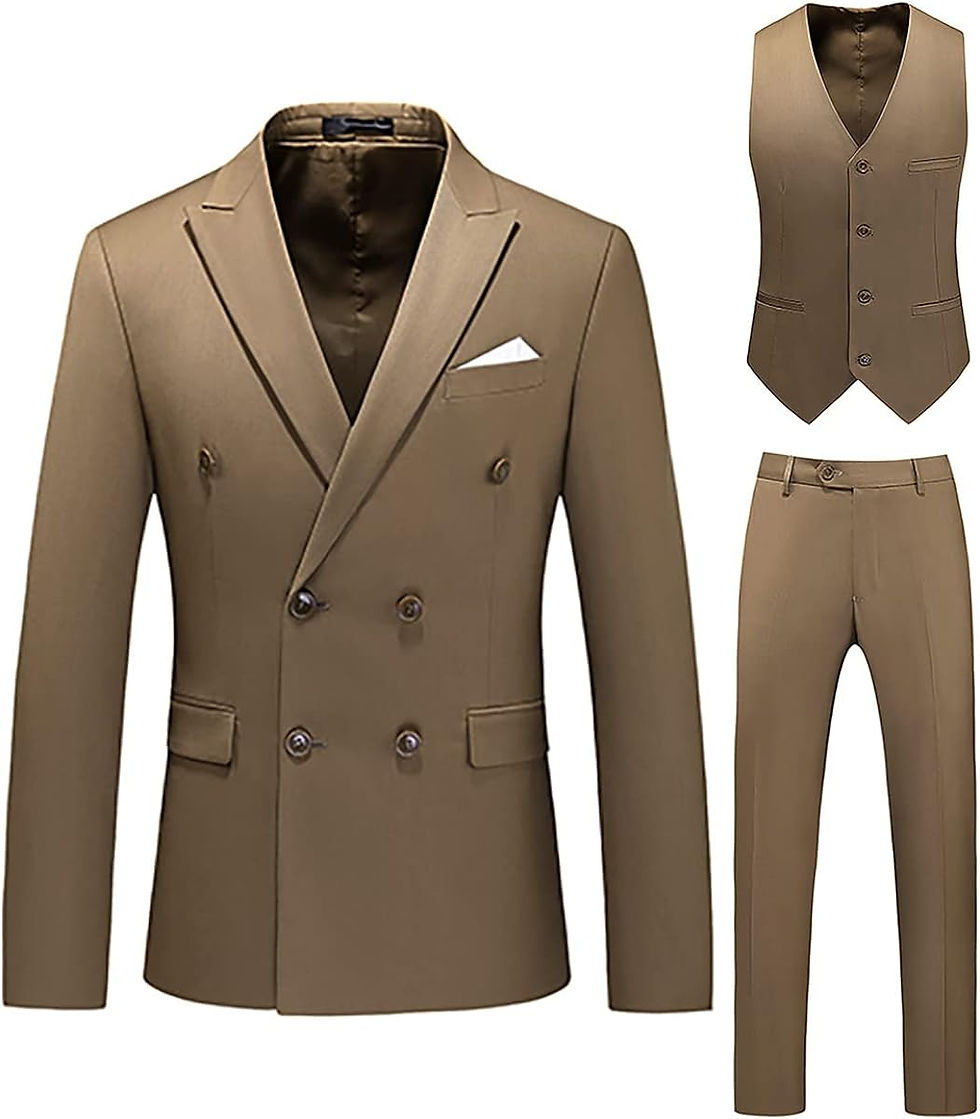 Thumbnail: Men's 3 Piece Suit Slim Fit Double Breasted Tuxedo Formal Blazer Pants Vest Sui
