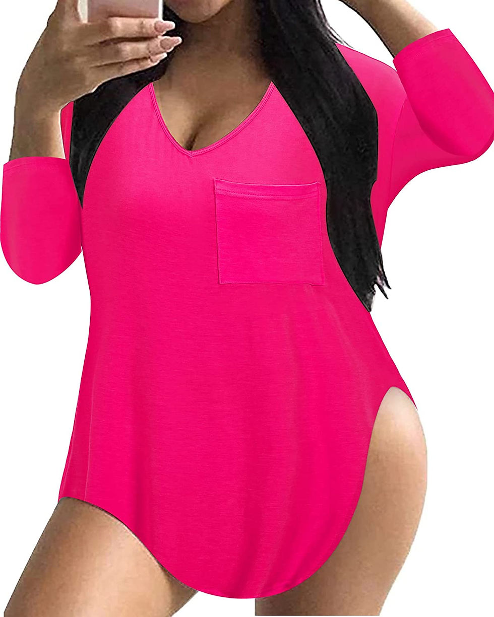 Thumbnail: ULTRANICE Womens Casual Scoop Neck Plus Size Tshirt 3/4 Sleeve Tops Tee with Po
