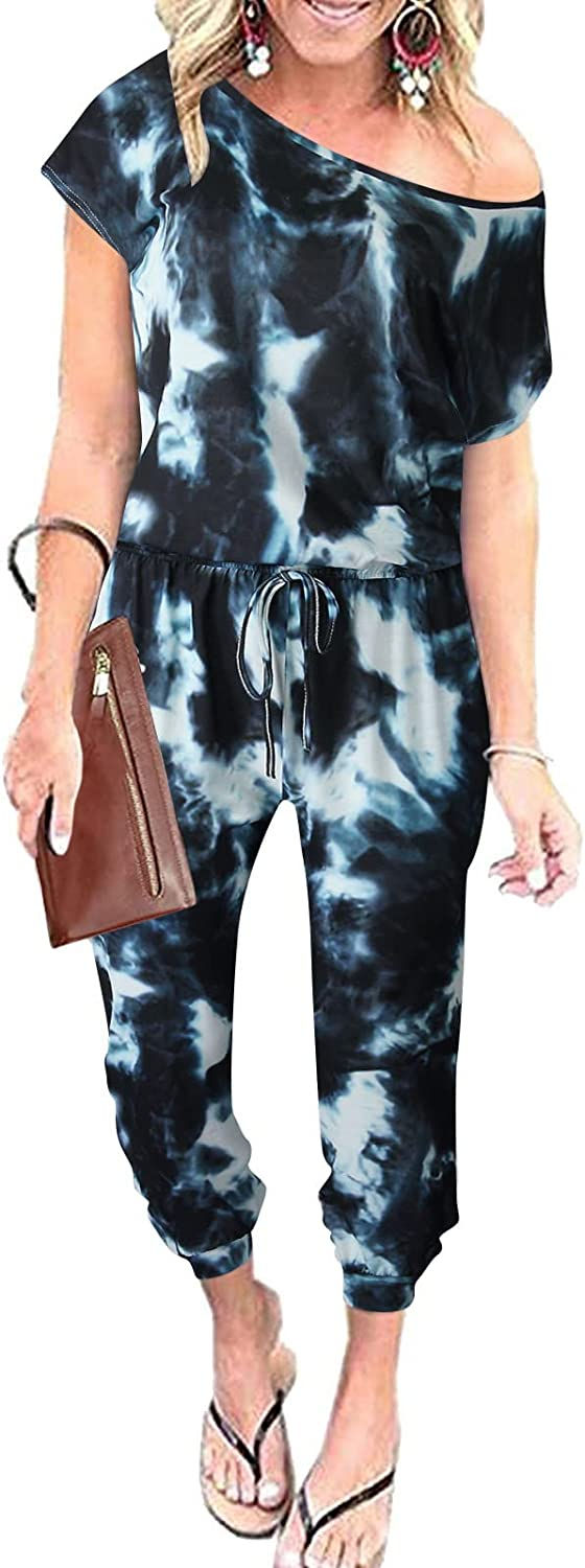Thumbnail: ANRABESS Women's Loose Casual Off Shoulder Elastic Waist Stretchy Long Romper J