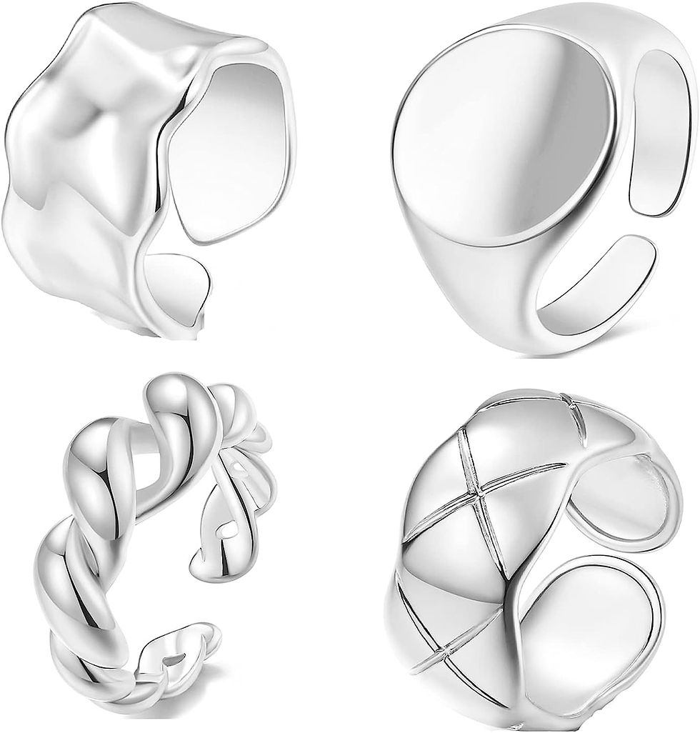 Thumbnail: FUTIMELY 3-9pcs Thick Dome Chunky Rings for Women Girls Adjustable Opening Twis