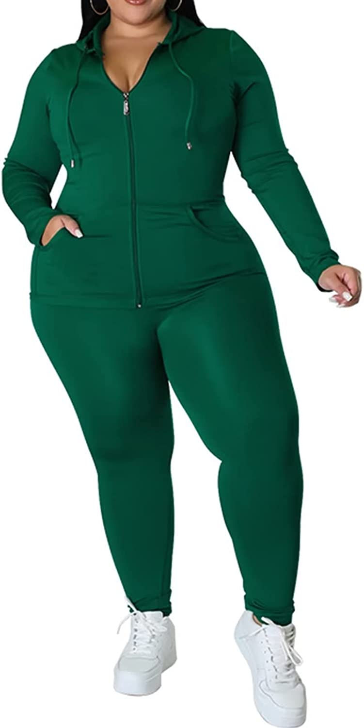 Thumbnail: IyMoo Women's Plus Size 2 Piece Tracksuit Set Long Sleeve Zipper Hoodie Jacket 