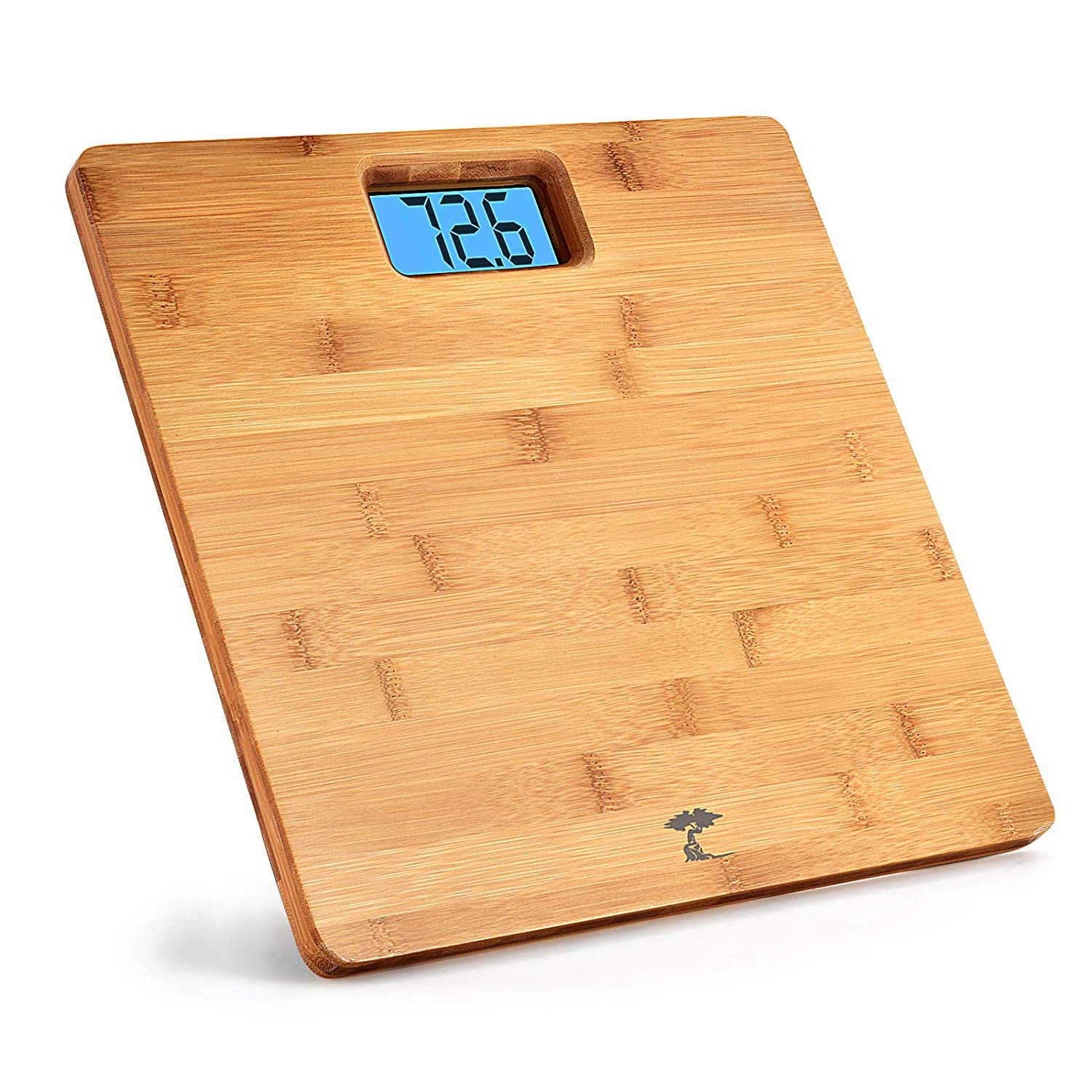 Deluxe Bamboo Bathroom Scale with Backlit Large Display - 400lb Capacity