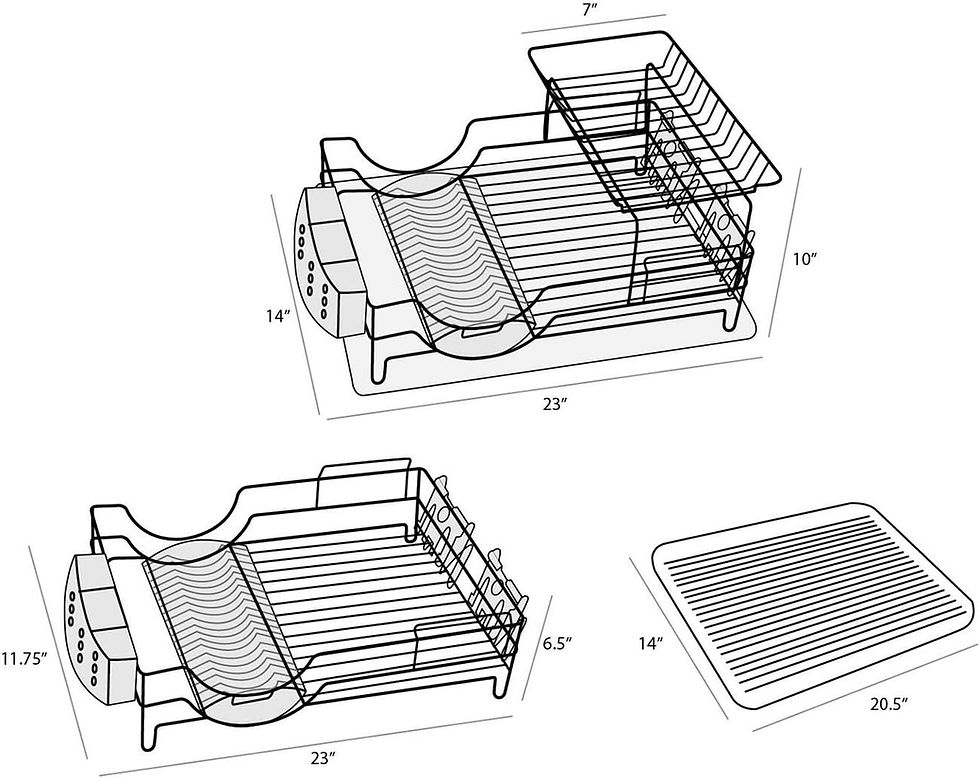 Thumbnail: 2-Tier 23 Inch Chrome Plated Steel Dish Drying Rack with Cutlery Holder and Gla