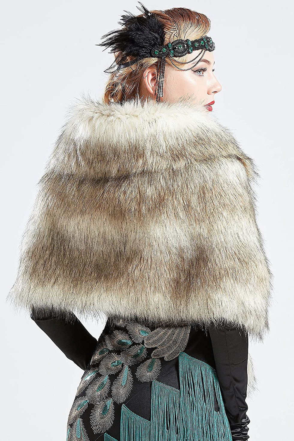 Thumbnail: BABEYOND Womens Faux Fur Collar Shawl Faux Fur Scarf Wrap Evening Cape for Wint