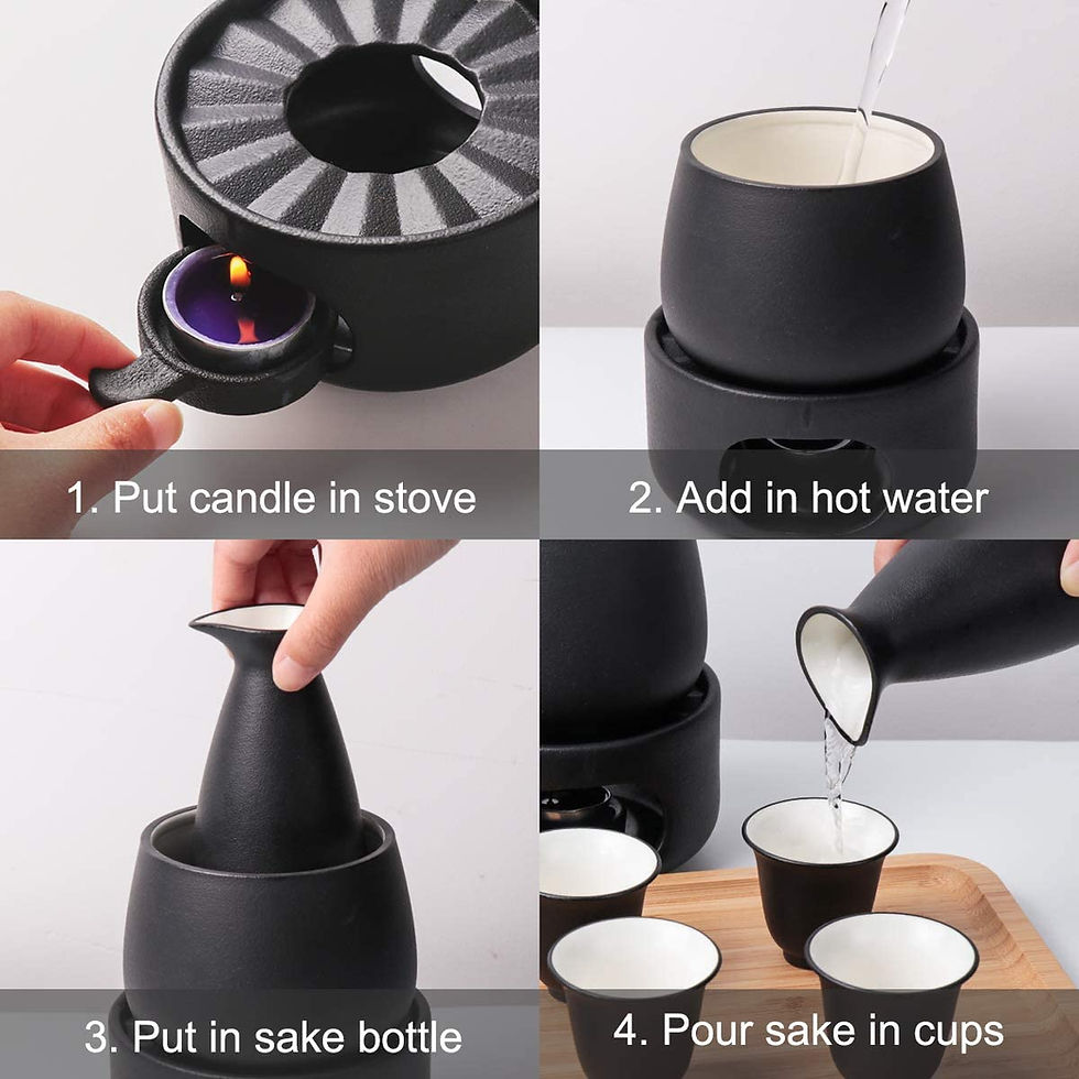 Thumbnail: Bgbg Ceramic Sake Set with Warmer Pot Bamboo Tray-Traditional Japanese Pottery 