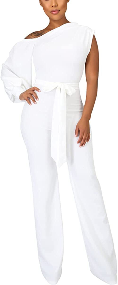 Thumbnail: JTNFairy Women's Summer One Shoulder Dressy Stretchy Jumpsuit Casual High Waist