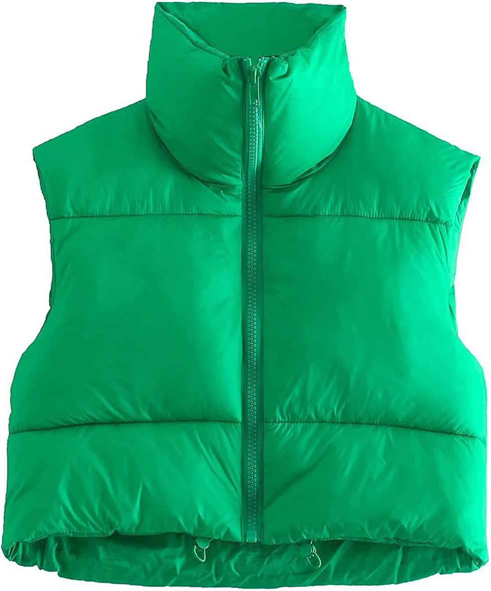 Thumbnail: UANEO Womens Zip Up Stand Collar Sleeveless Padded Cropped Puffer Vest