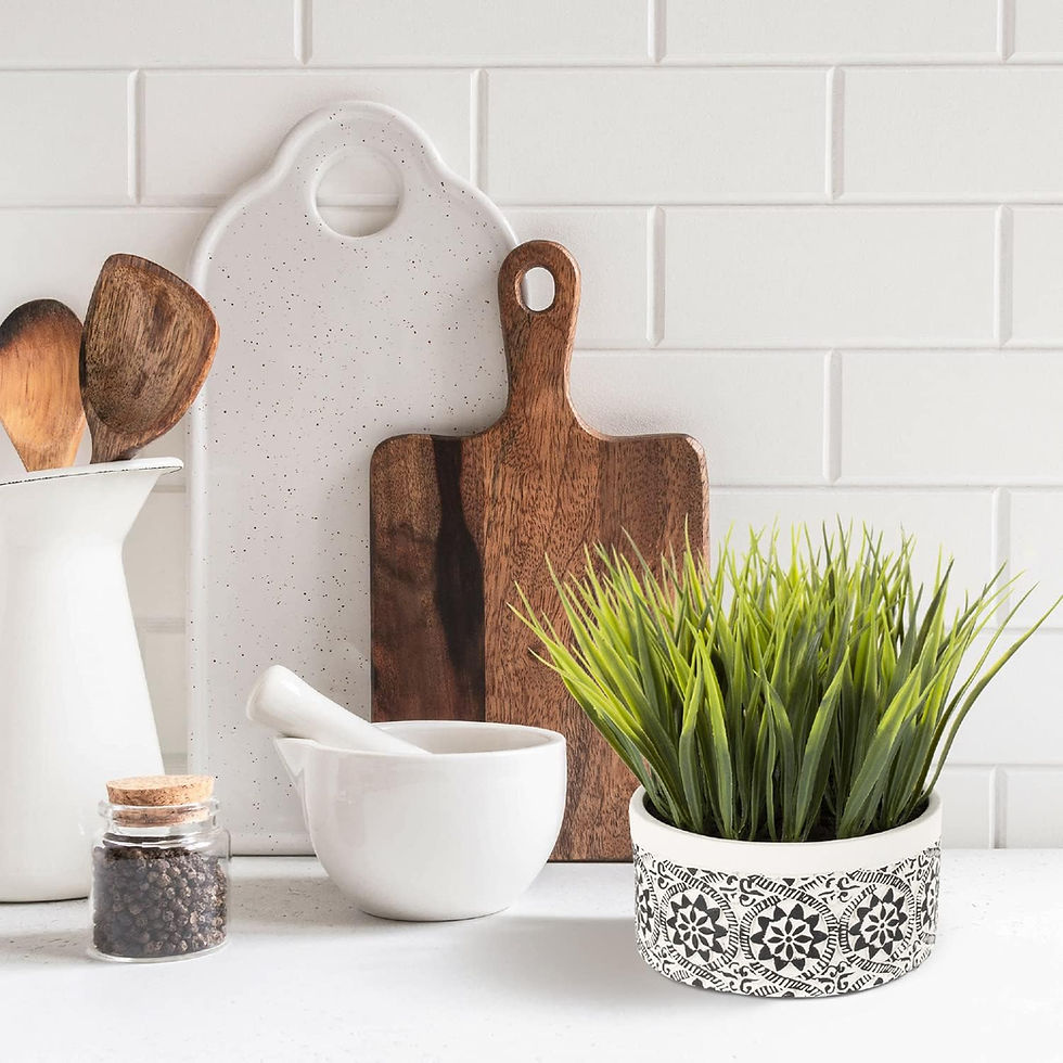 Thumbnail: JOLLIAR Fake Grass Plant in White and Black Cement Pot – Artificial Potted Pl