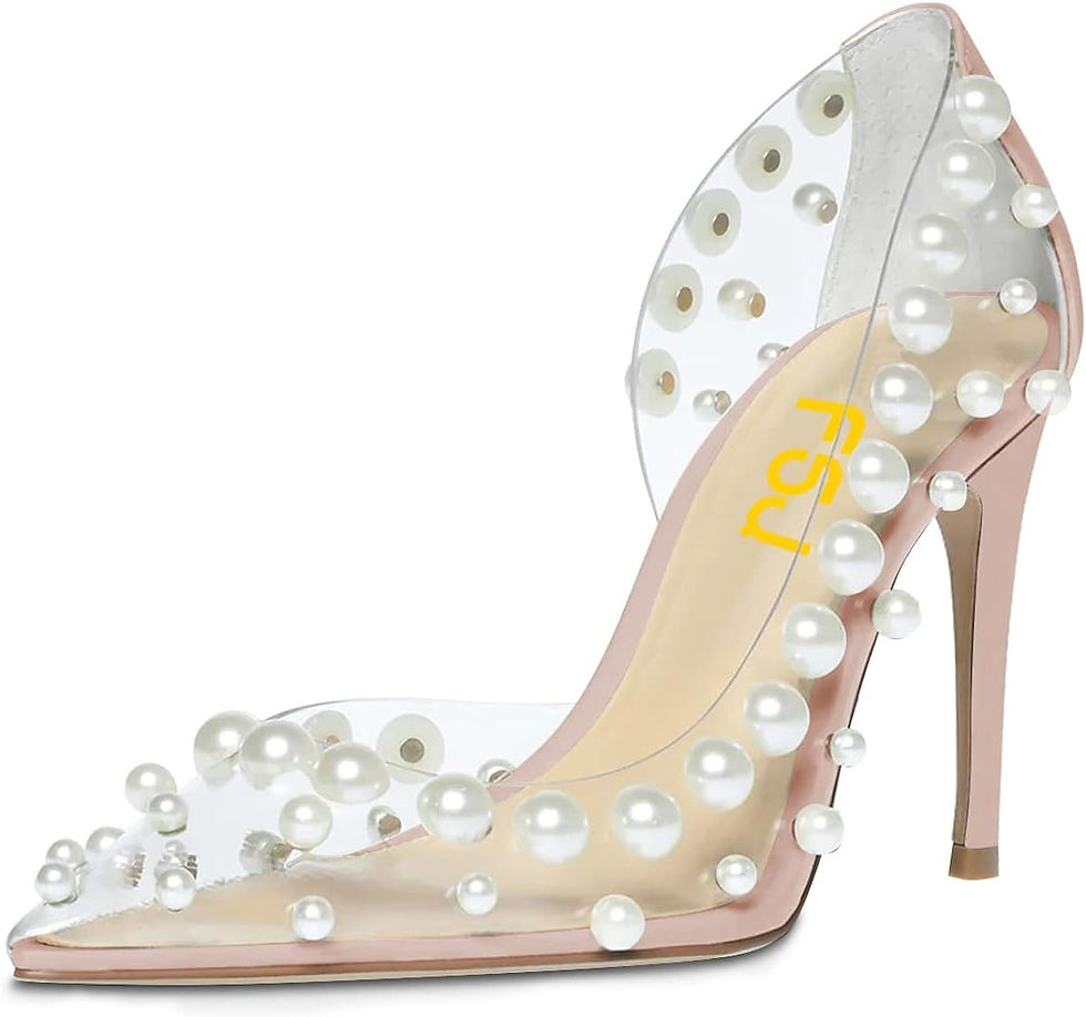 Thumbnail: FSJ Slip On Pearls Beaded High Heels Slip On Pump Pointed Toe Mirror Effect Shi