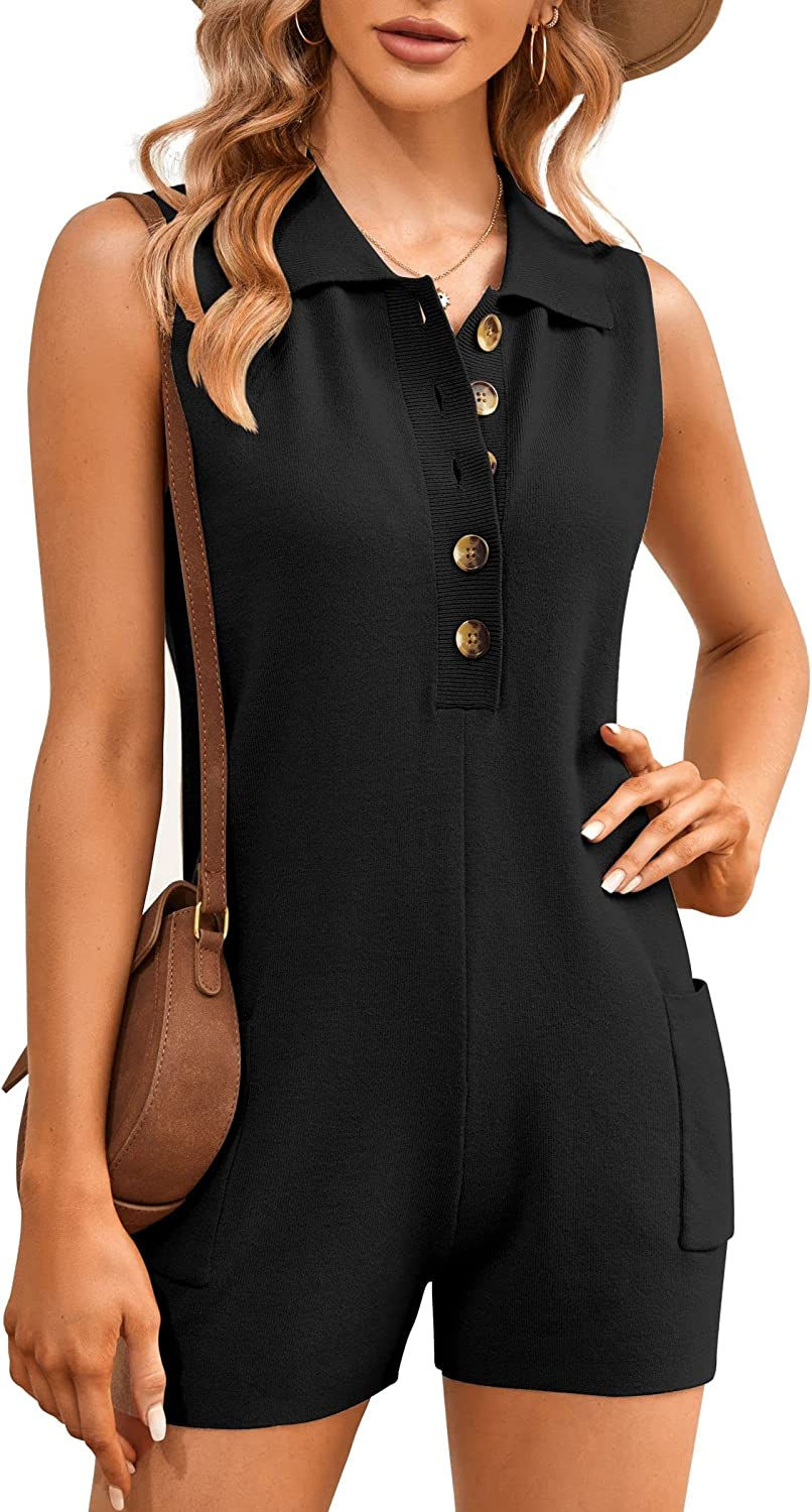 Thumbnail: Tymidy Women's Jumpsuit Long Sleeve Knit Sweater Rompers Sexy Deep V Neck Butto