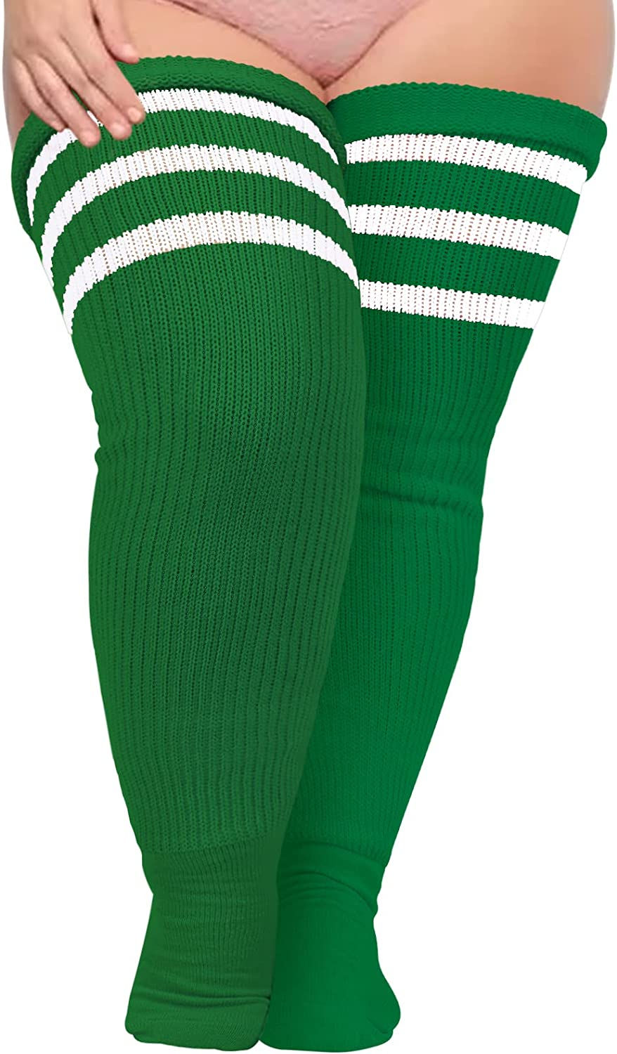 Thumbnail: Plus Size Womens Thigh High Socks for Thick Thighs- Extra Long Striped Thick Ov