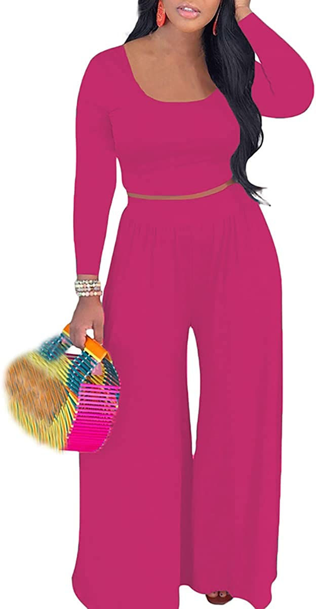 Thumbnail: Women 2 Piece Wide Leg Long Pants Set Outfits Front Crop Backless Tops High Wai