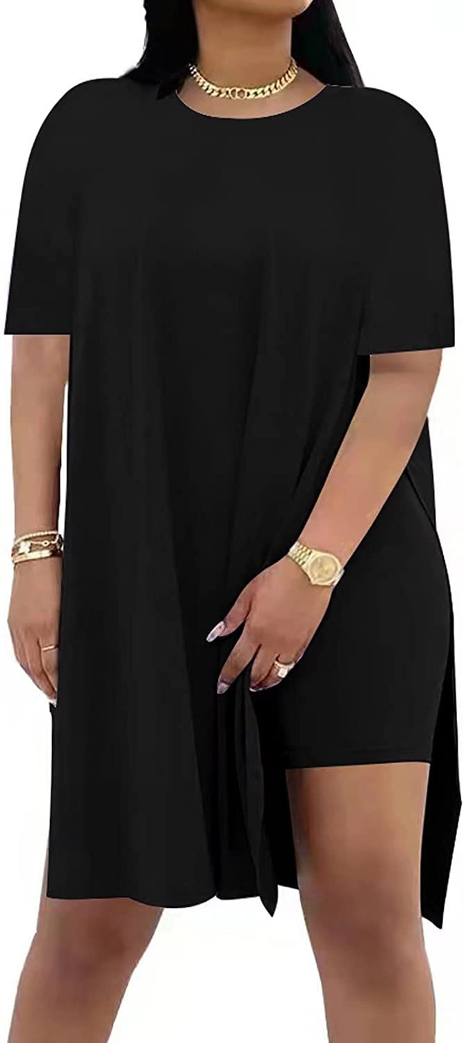 Thumbnail: AXOSY Women Plus Size 2 Piece Outfits Short Sleeve Tunic Tops and Skinny Biker 