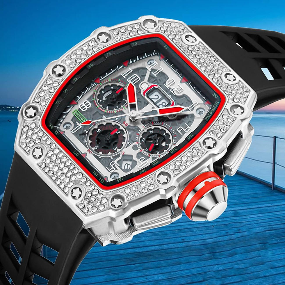 Thumbnail: FANMIS Mens Bling Punk Diamond Chronograph Watches Fashion Style Silicone Band 