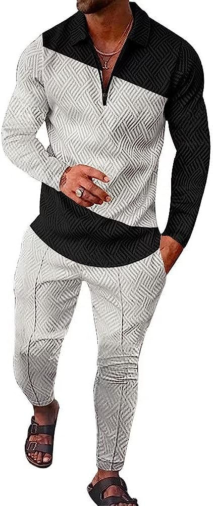 Thumbnail: BURWOF Men's Polo Sweatsuit Sets Long Sleeve 2 Piece Outfit Fashion Jogging Tra