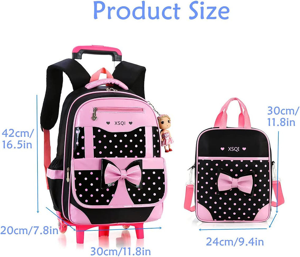 Thumbnail: 3Pcs Rolling Backpack for Girls Cute Bowknot Students Bookbags Primary Schoolba
