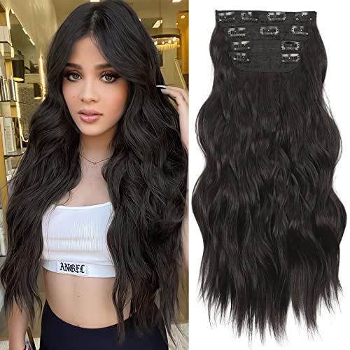 Thumbnail: KooKaStyle Clip in Long Wavy Synthetic Hair Extension 20 Inch 4PCS Balayage Dar