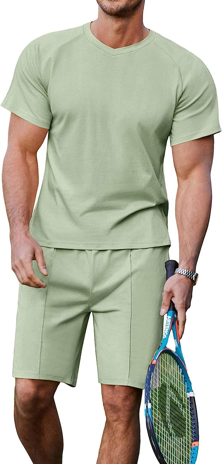 Thumbnail: COOrun Men's Short Sleeve Shirt and Shorts Set 2 Piece Summer Outfits Fashion T