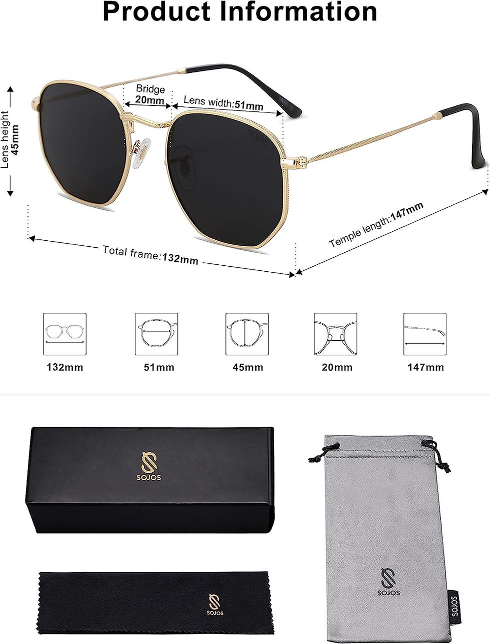 Thumbnail: SOJOS Small Square Polarized Sunglasses for Men and Women Polygon Mirrored Lens