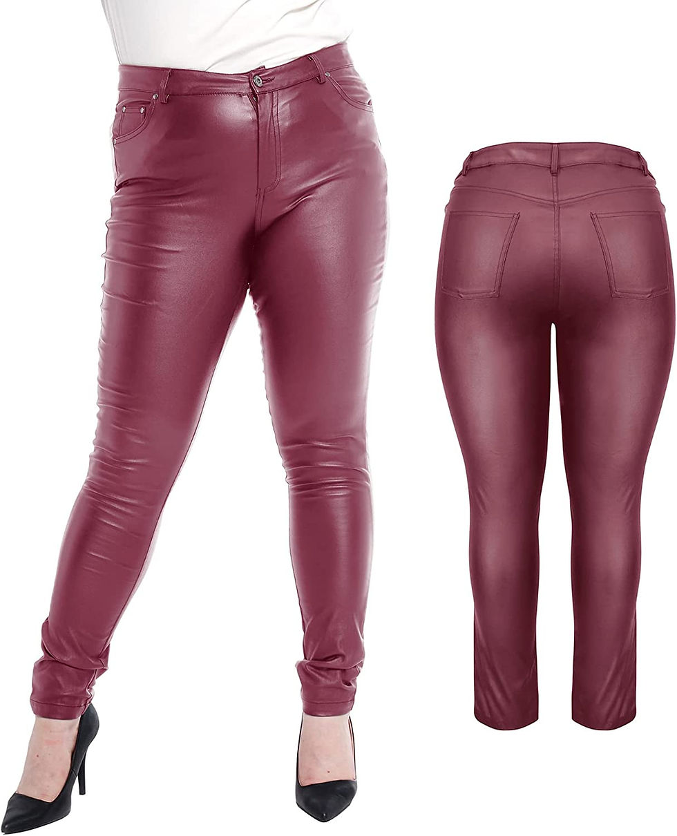Thumbnail: Womens Stretchy Jeggings, Faux Leather Legging Pants with Pockets, Regular and 
