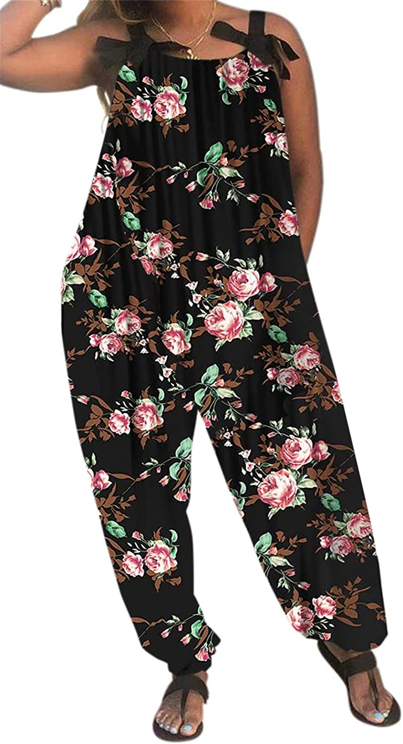 Thumbnail: LAMISSCHE Wonens Plus Size Overalls Spaghetti Strap Baggy Romper Harem Wide Leg