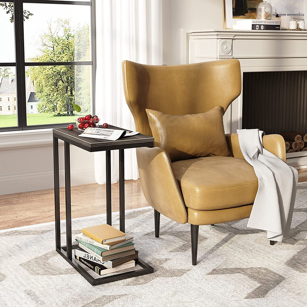 Thumbnail: WLIVE Snack Side Table, C Shaped End Table for Sofa Couch and Bed, Gray and Bla