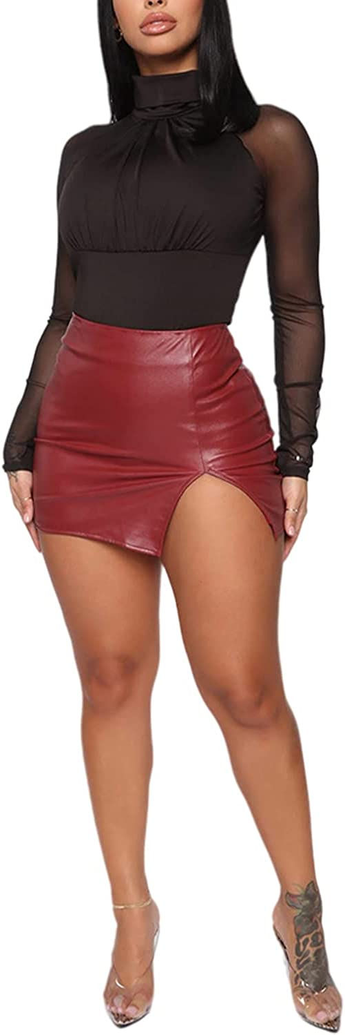Thumbnail: kaimimei Women’s Bodycon PU Faux Leather Skirts Sexy Mini Pencil Skirts High 
