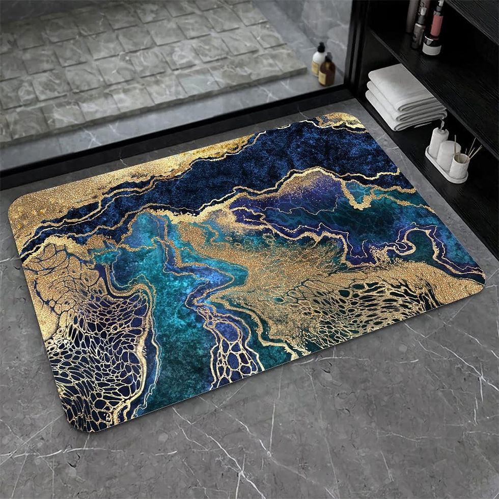 Thumbnail: Diatomaceous Earth Bath Mat,Black Grey Gold Marble Texture Non-Slip Volume Supe