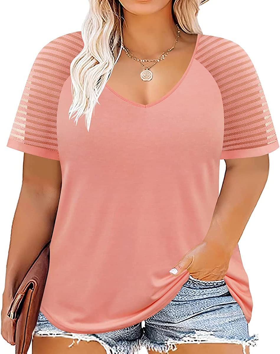 Thumbnail: TIYOMI Plus Size Tops for Women Tops Raglan Shirts Color Block V Neck Tunic Soi