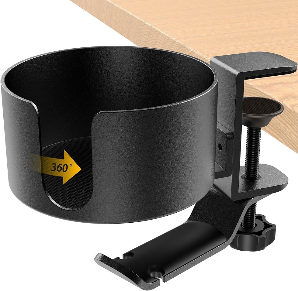 New Upgraded Large Desk Cup Holder, 360° Rotating Metal Cup Holder & Under Des