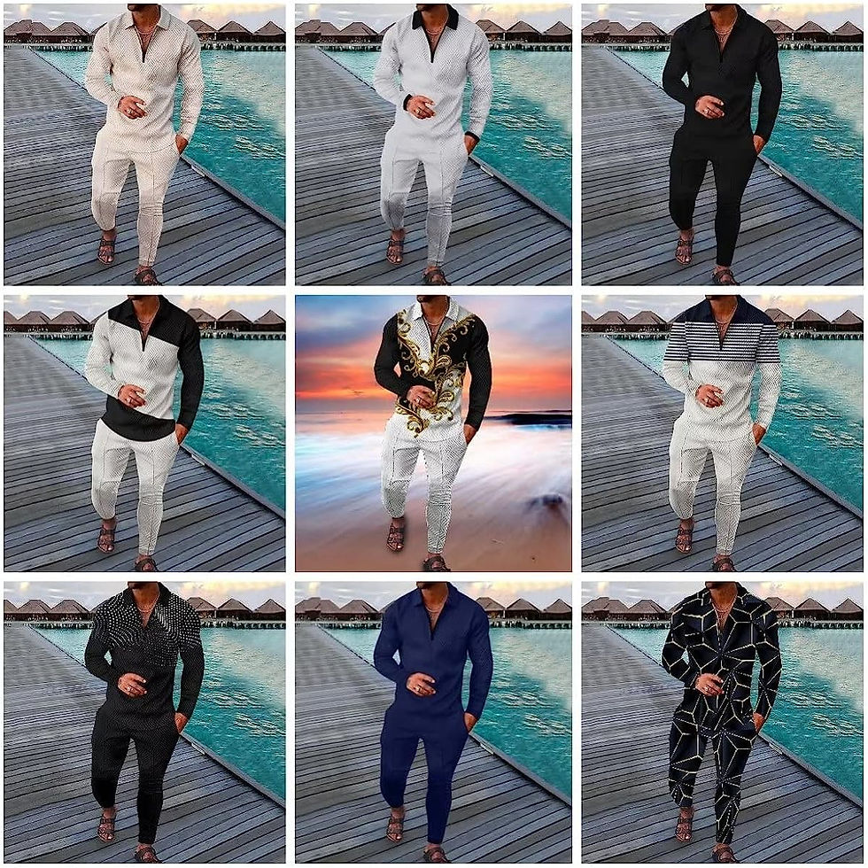 Thumbnail: BURWOF Men's Polo Sweatsuit Sets Long Sleeve 2 Piece Outfit Fashion Jogging Tra