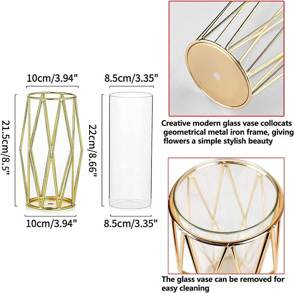 Thumbnail: Metal Geometric Candle Holders Vases Gold, Hewory 8.5in Large Hurricane Candle 