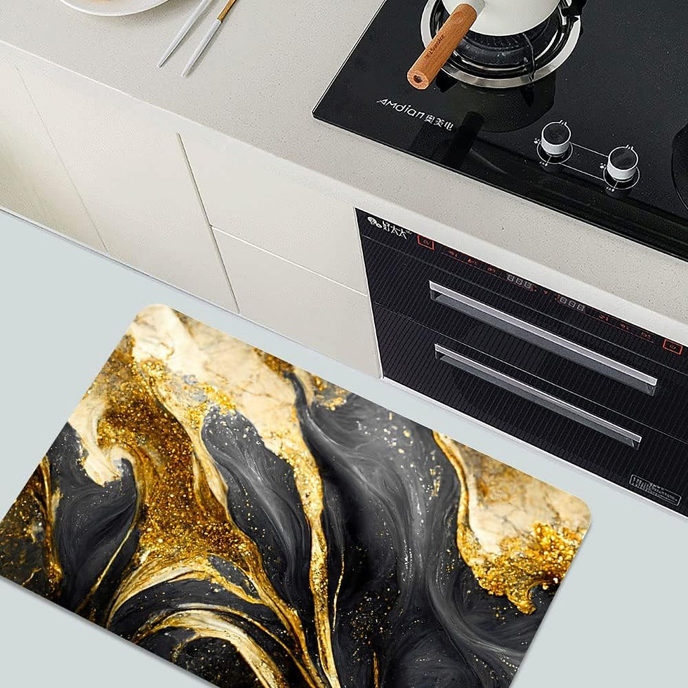 Thumbnail: Diatomaceous Earth Bath Mat,Black Grey Gold Marble Texture Non-Slip Volume Supe