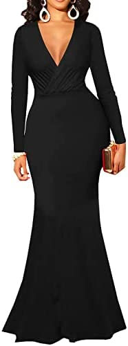 Thumbnail: Yajedo Formal Dresses for Women Sexy Deep V Neck Warp Long Sleeve Party Maxi Dr