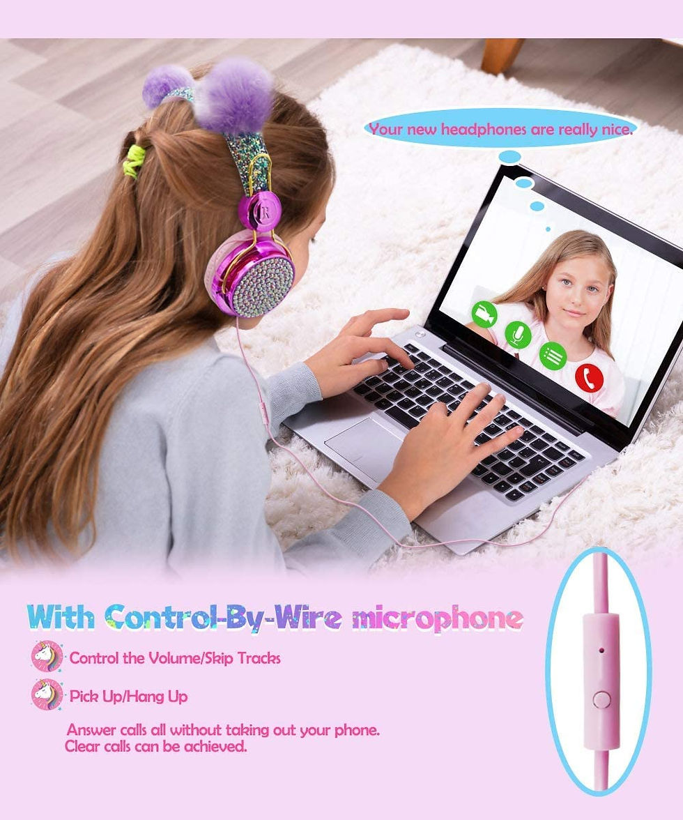 Thumbnail: SVYHUOK Girls Pink Unicorn Wired Headphones,Cute Cat Ear Kids Game Headset for 