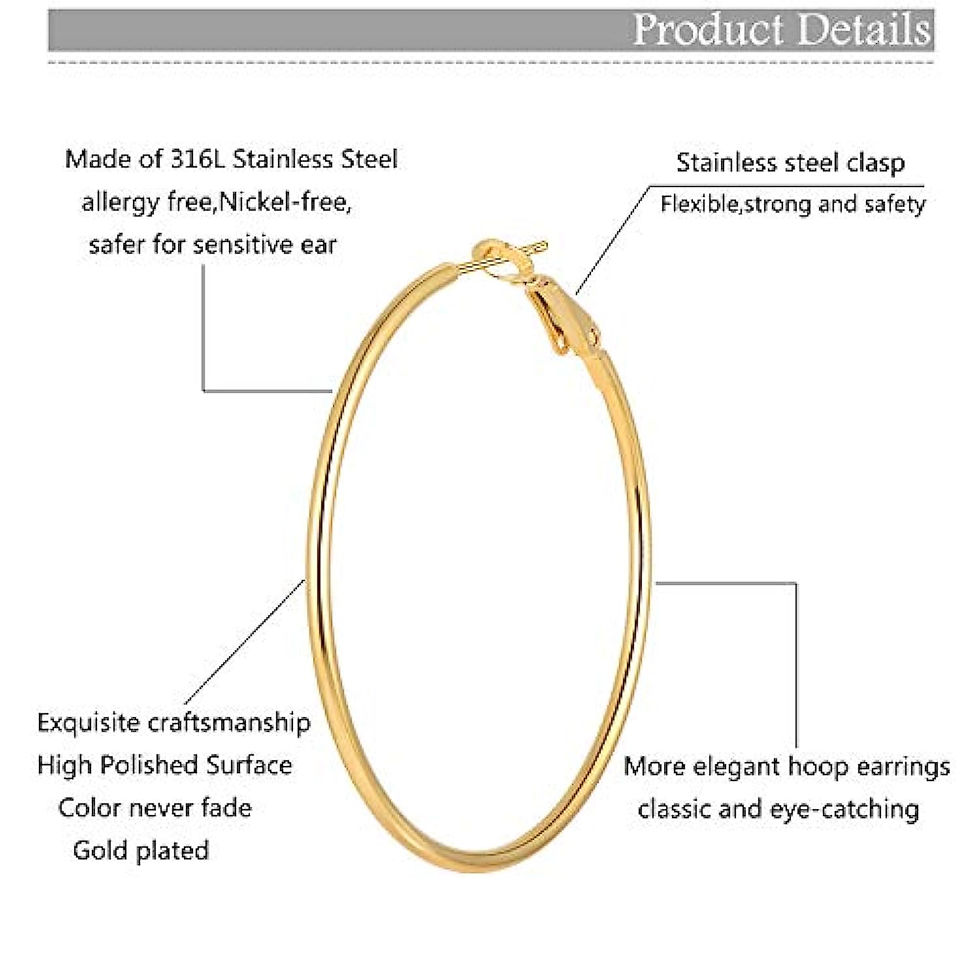 Thumbnail: 6 Pairs Stainless Steel gold silver Plated Hoop Earrings for Women Girls, Hypoa