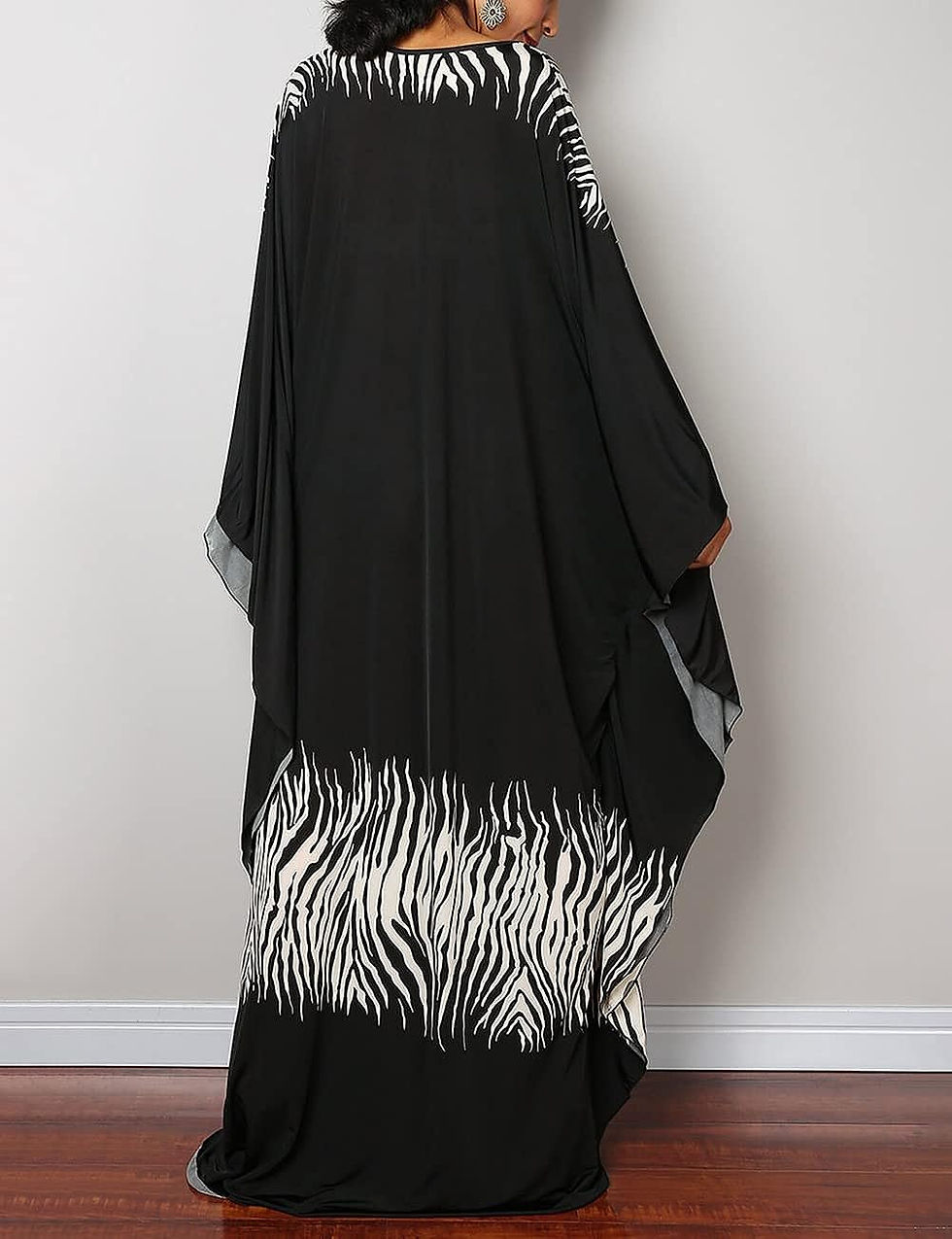Thumbnail: Bsubseach Women Ethnic Print Kaftan Beach Dress Plus Size Swimsuit Cover Up