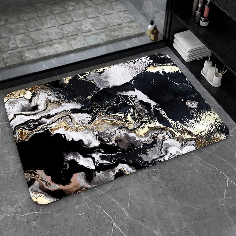 Thumbnail: Diatomaceous Earth Bath Mat,Black Grey Gold Marble Texture Non-Slip Volume Supe