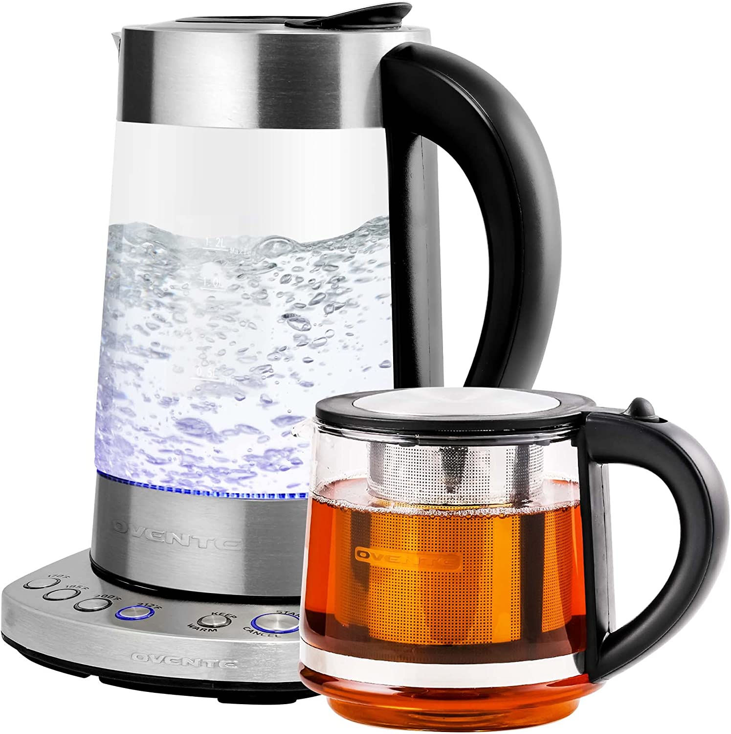 Ovente Glass Electric Kettle Hot Water Boiler 1.7 Liter Pronto Fill Tech Portabl
